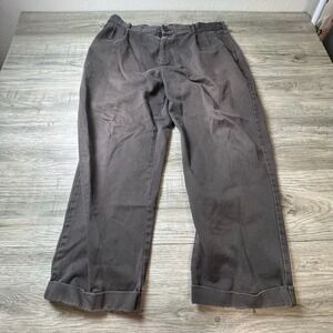 Lands' End Pleated Chino Pants Mens 37 Charcoal Grey Distressed Cotton Cuffed